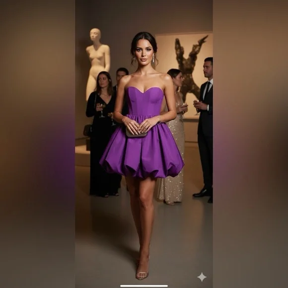 NWOT Zara Vibrant Purple Strapless Voluminous mini Dress - Picture 2 of 16